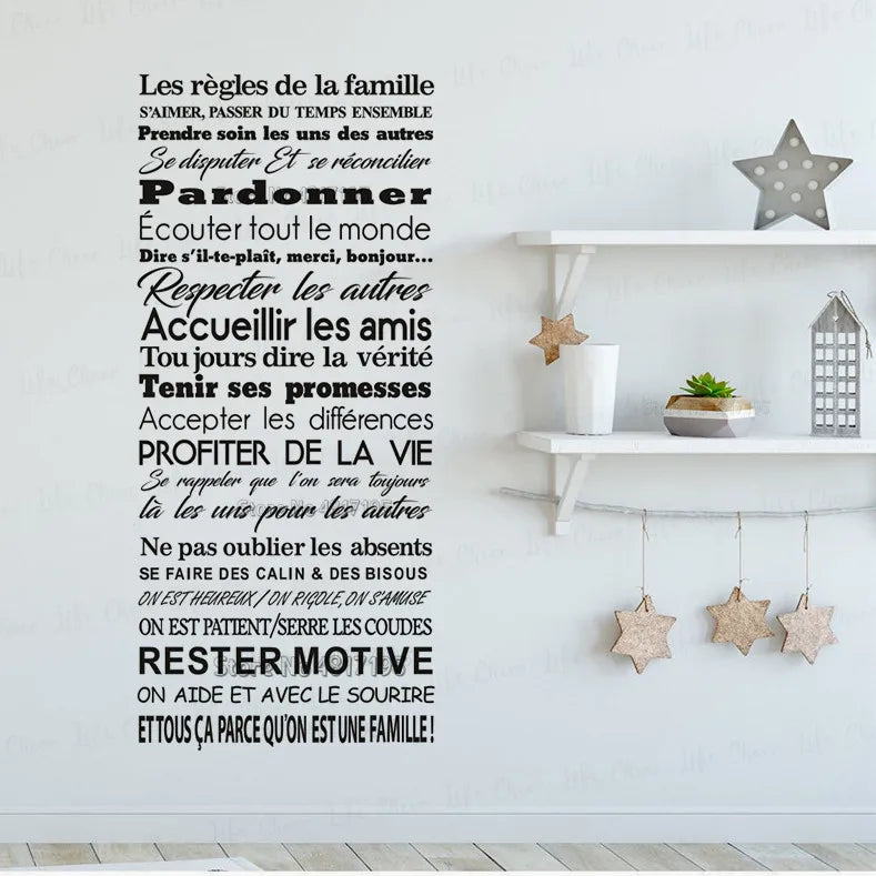autocollant mural vinyle avec citation règles de la famille décoration intérieure - vue 2 sur 6