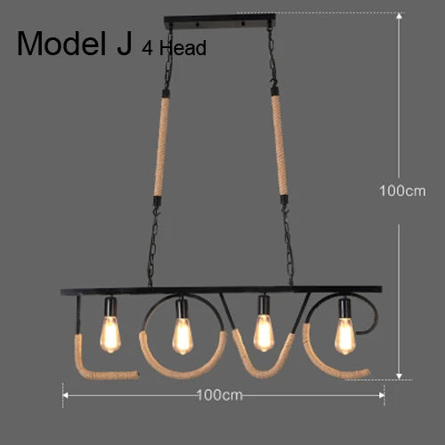 Vintage hemp rope chandelier with iron lampshade for bars and cafés - vue 18 sur 28