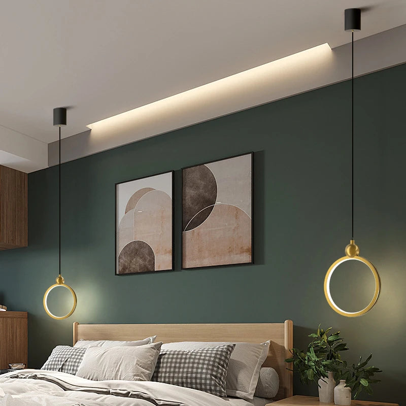 Nordic designer pendant light with gold ring - vue 6 sur 10