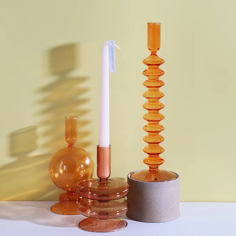 Nordic Glass candle holders, romantic Dinner home decoration, candlestick for birthday wedding, candle holder portavelas decor - vue 5 sur 31