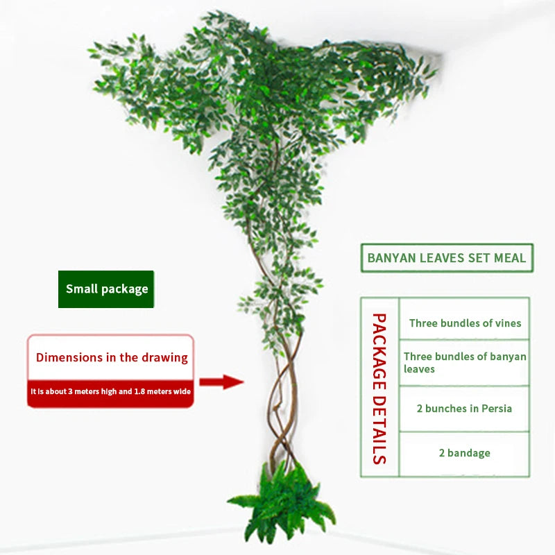 Artificial green plants winding vines, simulated banyan branches, everlasting banyan tree interior decoration, living room, home - vue 10 sur 18