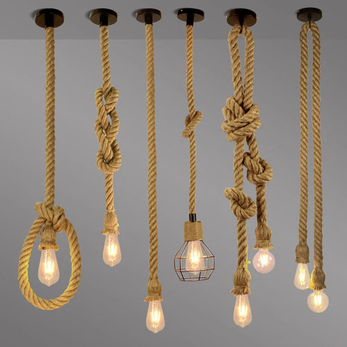 suspension en corde de chanvre style industriel pour café bar - vue 3 sur 8