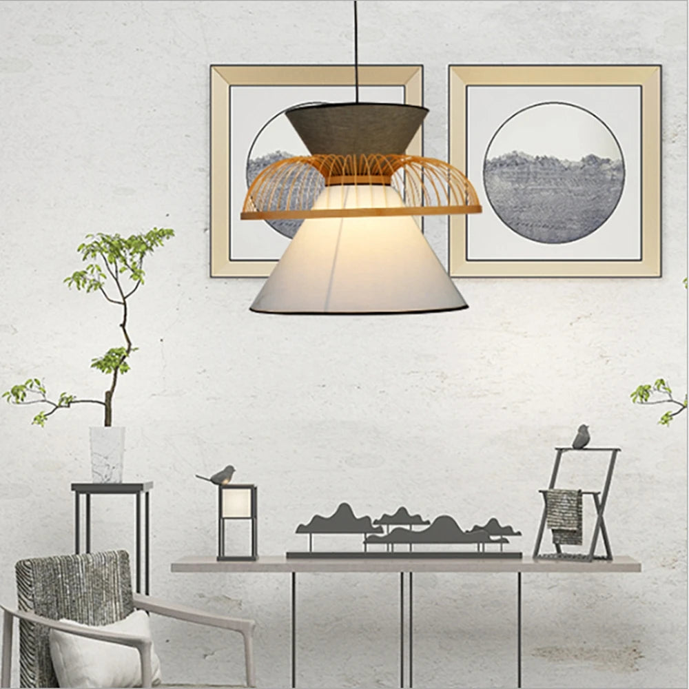 suspension en tissu japonais en bambou design moderne et minimaliste - vue 6 sur 12