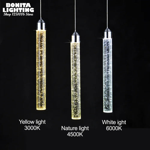 Suspension led moderne minimaliste bulle K9 lampes suspendues en cristal salle à manger cylindre long tube lampes suspendues haut plafond - vue 3 sur 8