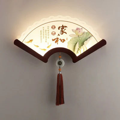applique murale en bois éventail à led design rétro asiatique décoratif - vue 10 sur 18