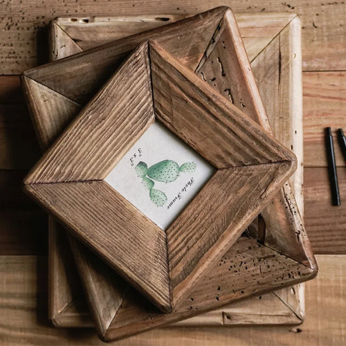 Rustic Retro Style Photo Frame For Tabletop Home Decoration, Handmade with Natural Brown Pine Wooden Picture Frame - vue 2 sur 9