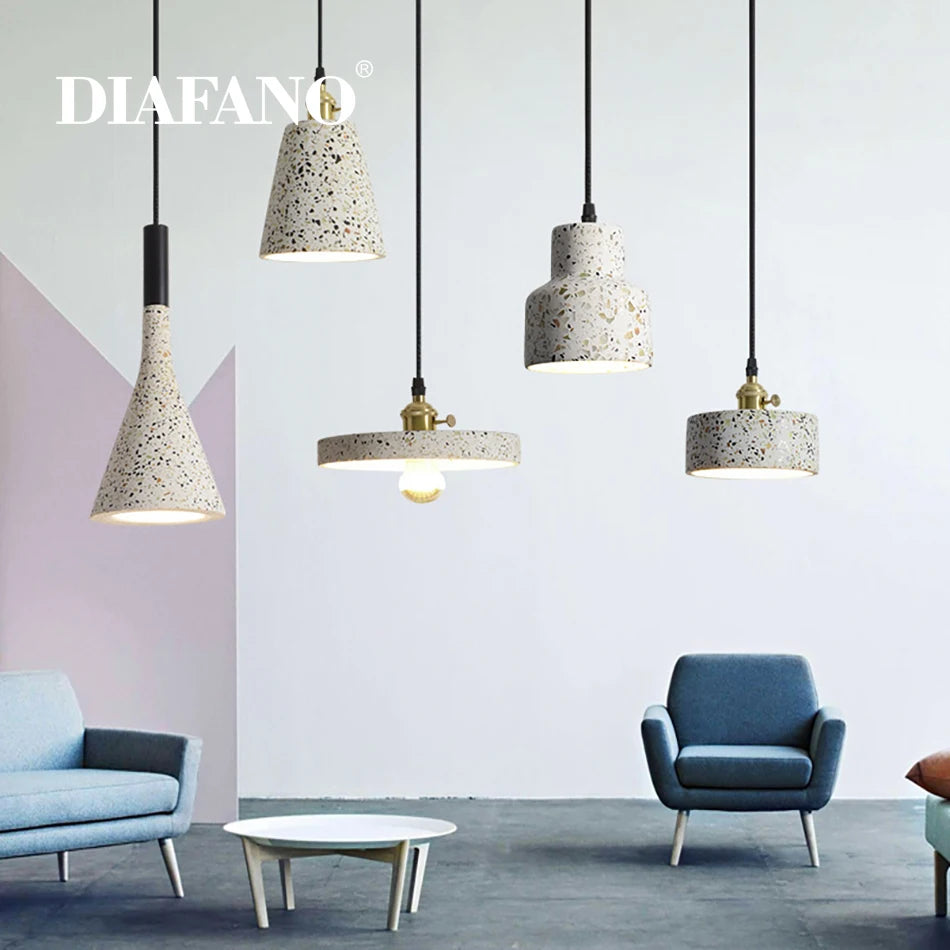 Luminaires suspendus en ciment blanc nordique E27 Bar salon cuisine lampe suspendue moderne lumière Suspension Luminaire éclairage - vue 6 sur 11