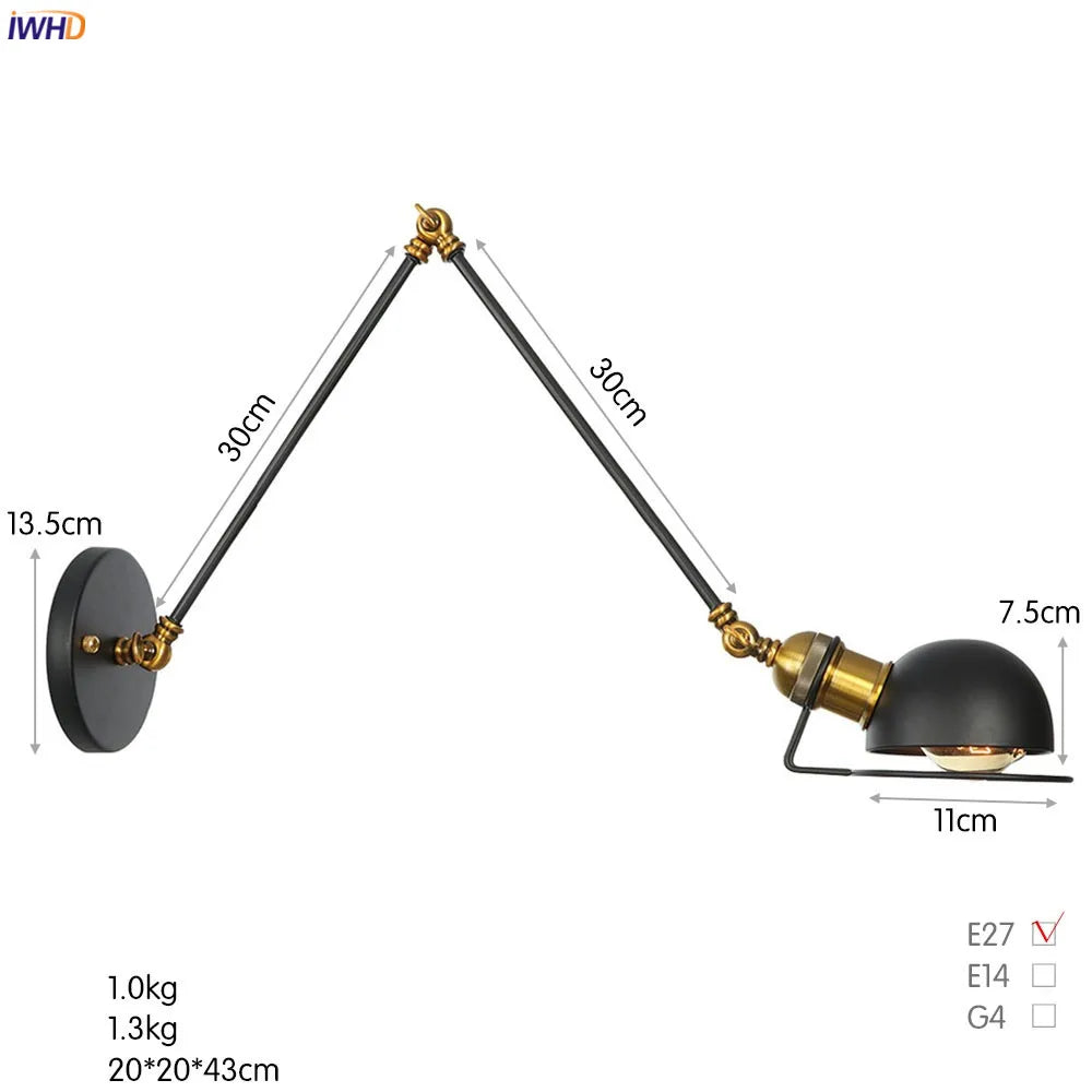 iwhd 2 heads vintage industrial loft LED wall light - vue 14 sur 21