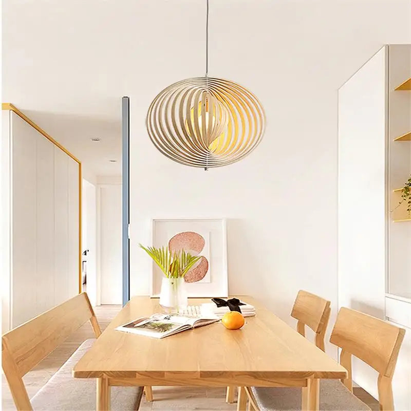 Minimalist wood LED Spherica pendant light for Nordic office - vue 5 sur 9
