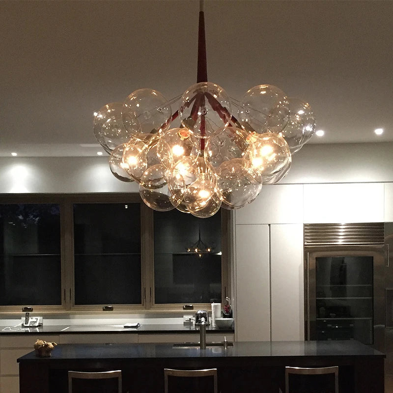lustre nordique à lunettes avec fils café et lampes en verre - vue 7 sur 9