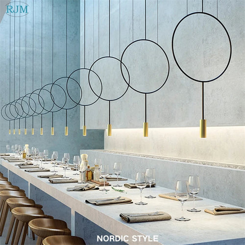 Nordic designer creative circular metal pendant light - vue 2 sur 12