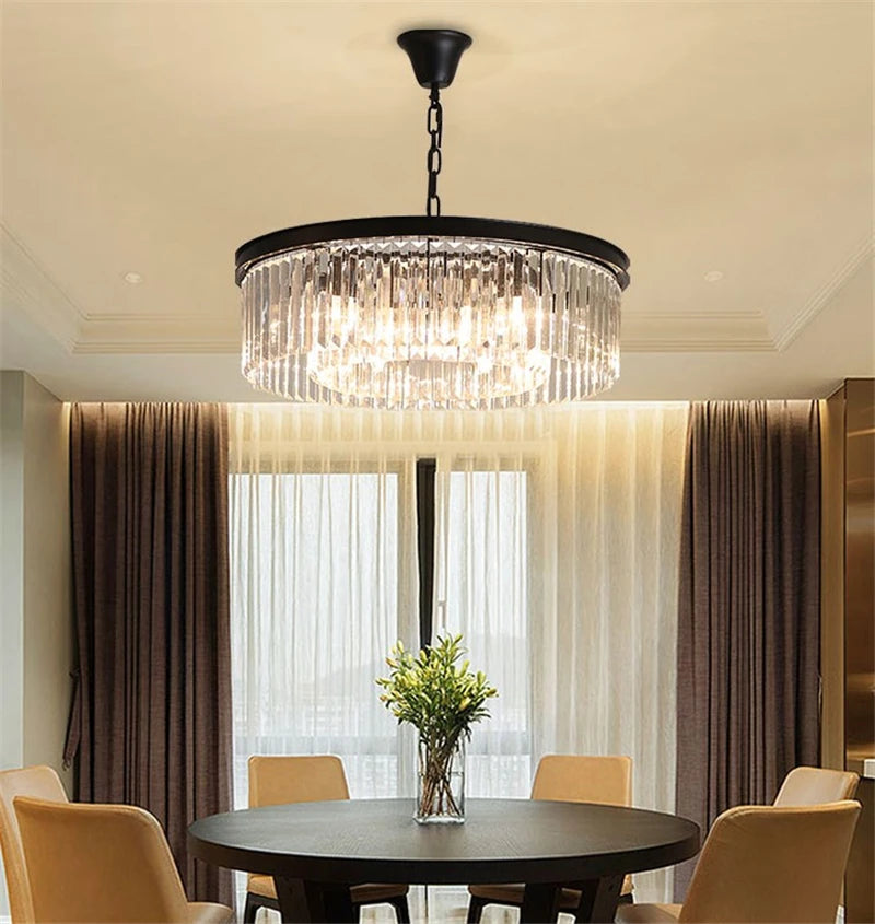 lustre rond en cristal design suspendu en verre transparent - vue 5 sur 6