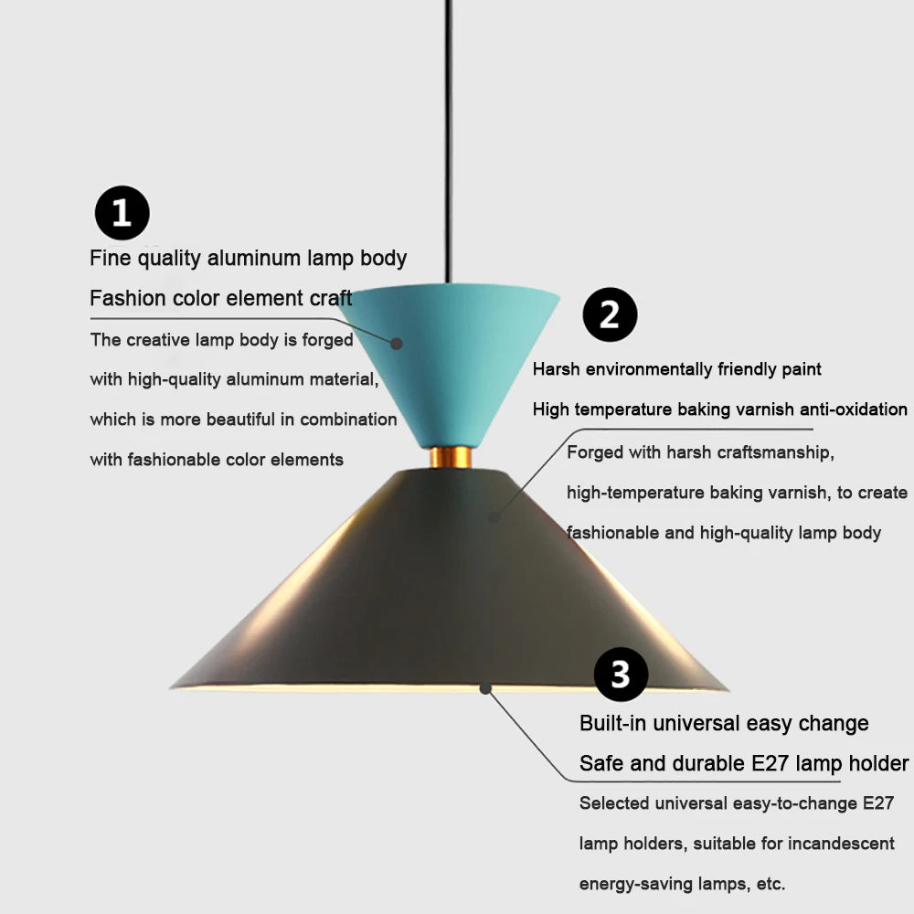 Nordique Loft Chevet Suspension Lumières Chambre Café Salon Salle à manger Étude Macaron Industriel Décoratif LED Lustres Luminaire - vue 3 sur 10