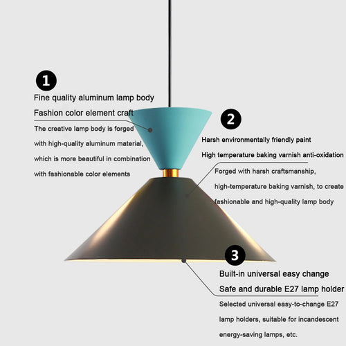 Nordique Loft Chevet Suspension Lumières Chambre Café Salon Salle à manger Étude Macaron Industriel Décoratif LED Lustres Luminaire - vue 4 sur 10