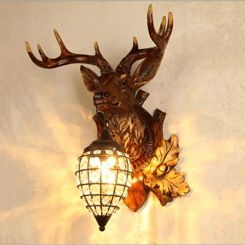 applique murale rétro en bois avec tête de cerf - vue 4 sur 7