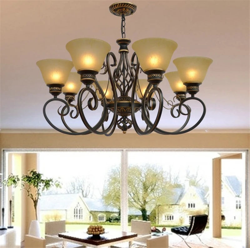lustre vintage en fer forgé style européen éclairage rétro - vue 4 sur 6