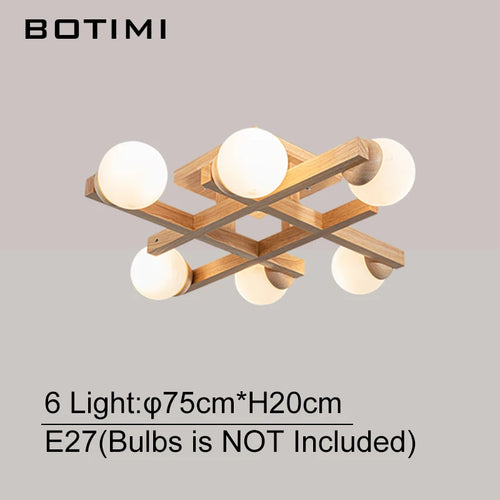 Plafonniers en bois avec abat-jour en verre pour salon moderne monté en Surface Lustres en bois carrés chambre à coucher Luminaire - vue 8 sur 9