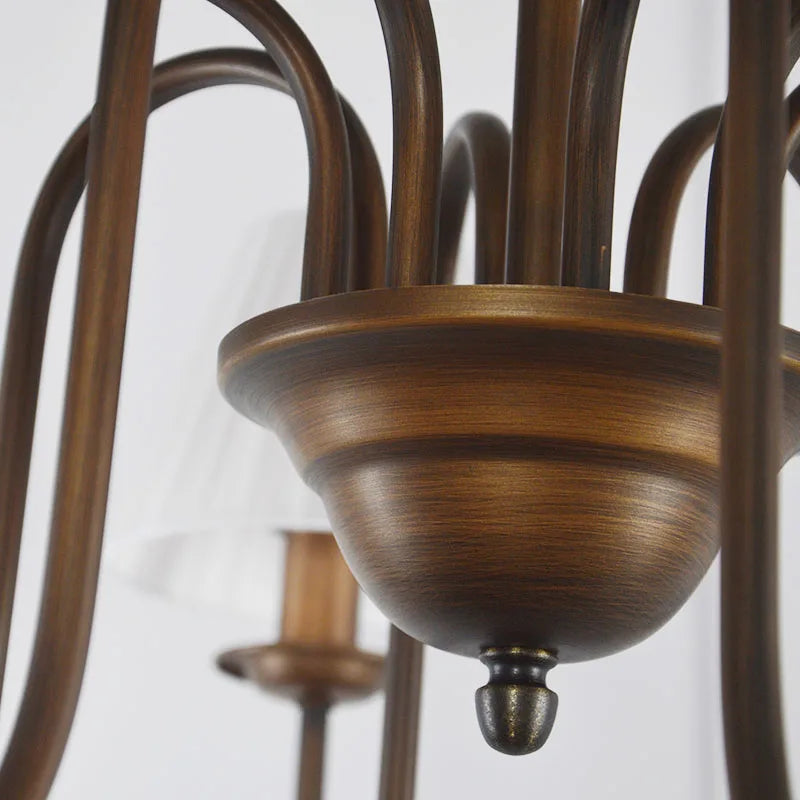 Lustre de pays européen et américain classique en fer forgé salon chambre lampe salle à manger tissu abat-jour lustre - vue 5 sur 15