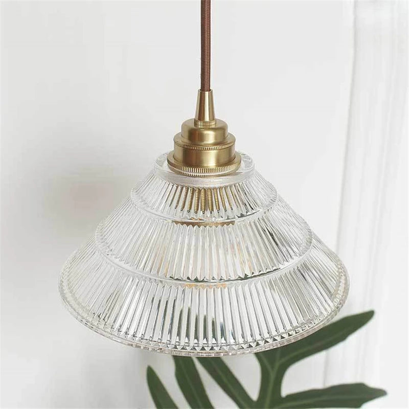 suspension vintage nordique en verre à rayures - vue 7 sur 12