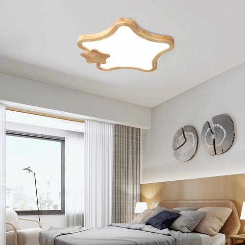 Minimalist star wooden decorative ceiling light - vue 2 sur 10
