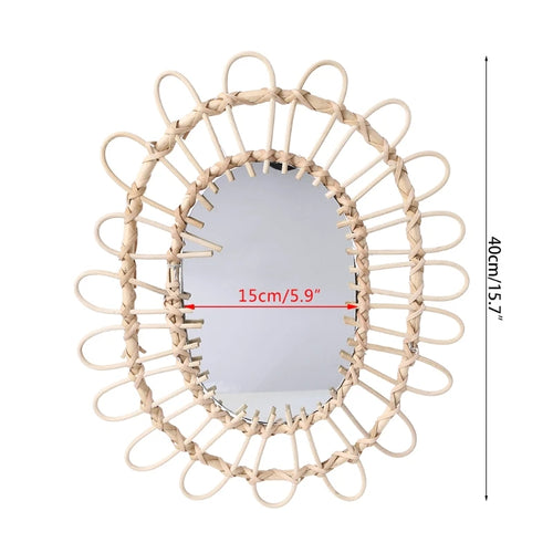 miroir mural suspendu en rotin pour un maquillage pratique