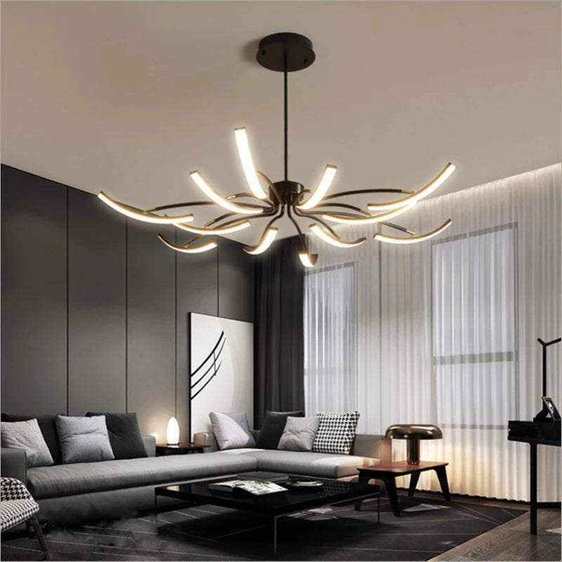 lustre noir 6 lumières réglable en métal moderne - vue 4 sur 10