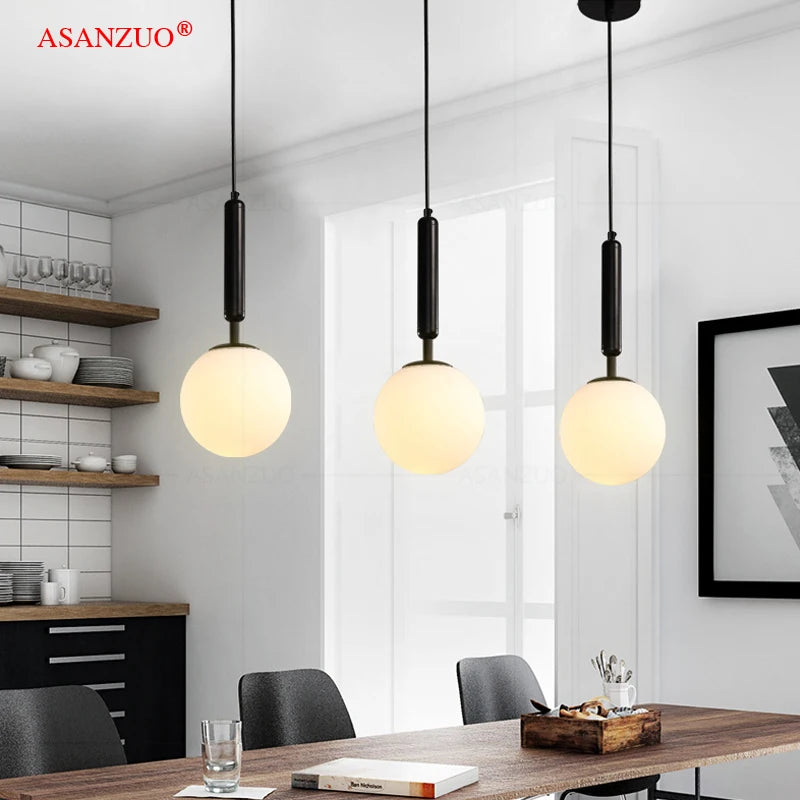 Moderne LED boule de verre installation or/noir intérieur cuisine suspension lampes chevet salle à manger éclairage décoration - vue 3 sur 10