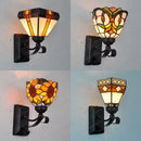 Retro minimalist Tiffany glass and copper table lamp for European decor