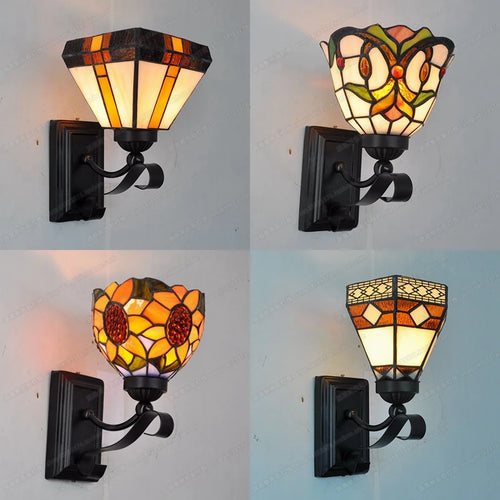 Retro minimalist Tiffany glass and copper table lamp for European decor - vue 2 sur 11