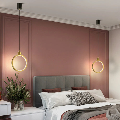 Nordic designer pendant light with gold ring - vue 5 sur 10