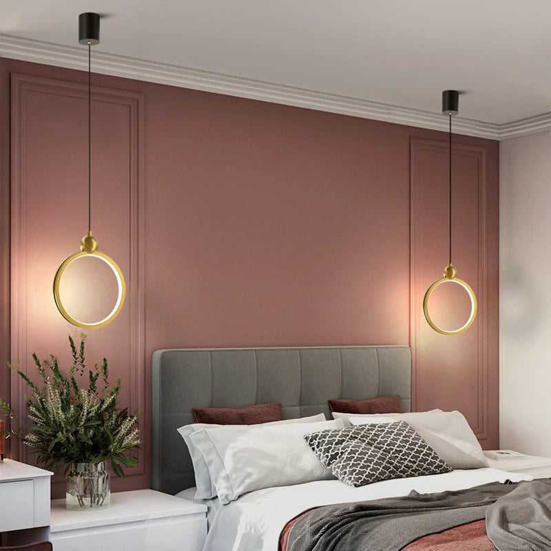Nordic designer pendant light with gold ring - vue 4 sur 10