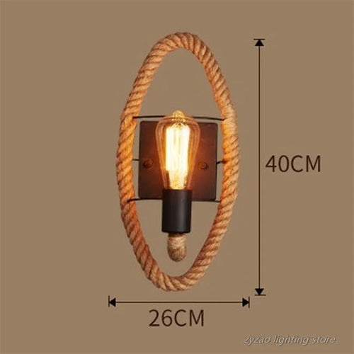 Industrial vintage hemp rope wall light - vue 7 sur 8