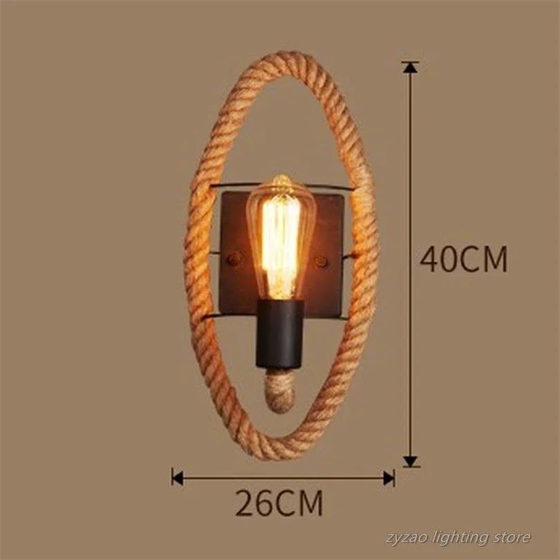 Industrial vintage hemp rope wall light - vue 6 sur 8