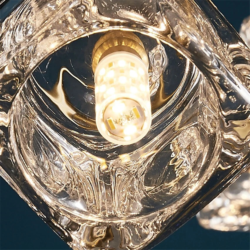 lustre led cube glace cuivre doré éclairage style industriel nordique - vue 6 sur 11