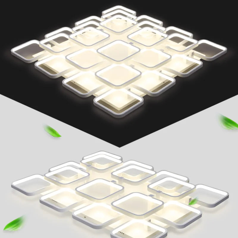 lustre en fer à led avec abat-jour rectangulaire moderne - vue 5 sur 5