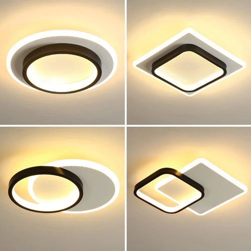 lustre led allée plafonnier noir blanc - vue 2 sur 12