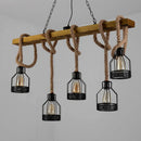5 head loft pendant lamp with hemp rope and wood for dining room, restaurant or cafe vintage style chandelier