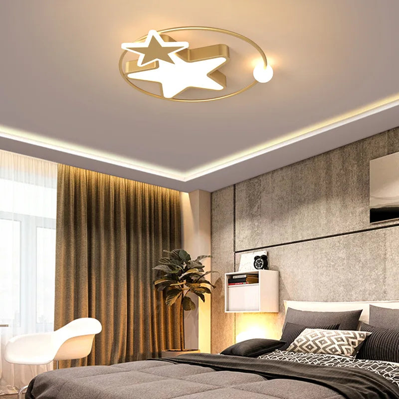 plafonnier led en forme d'étoile dorée créatif nordique - vue 5 sur 7