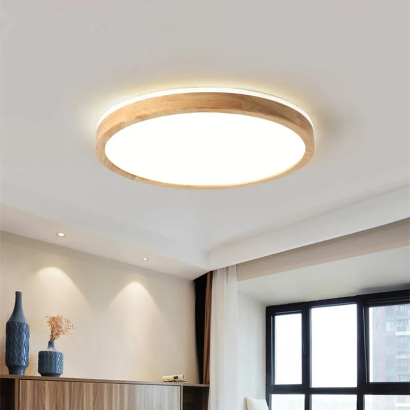 plafonnier led ultra-fin japonais bois massif design moderne 2021 - vue 2 sur 15