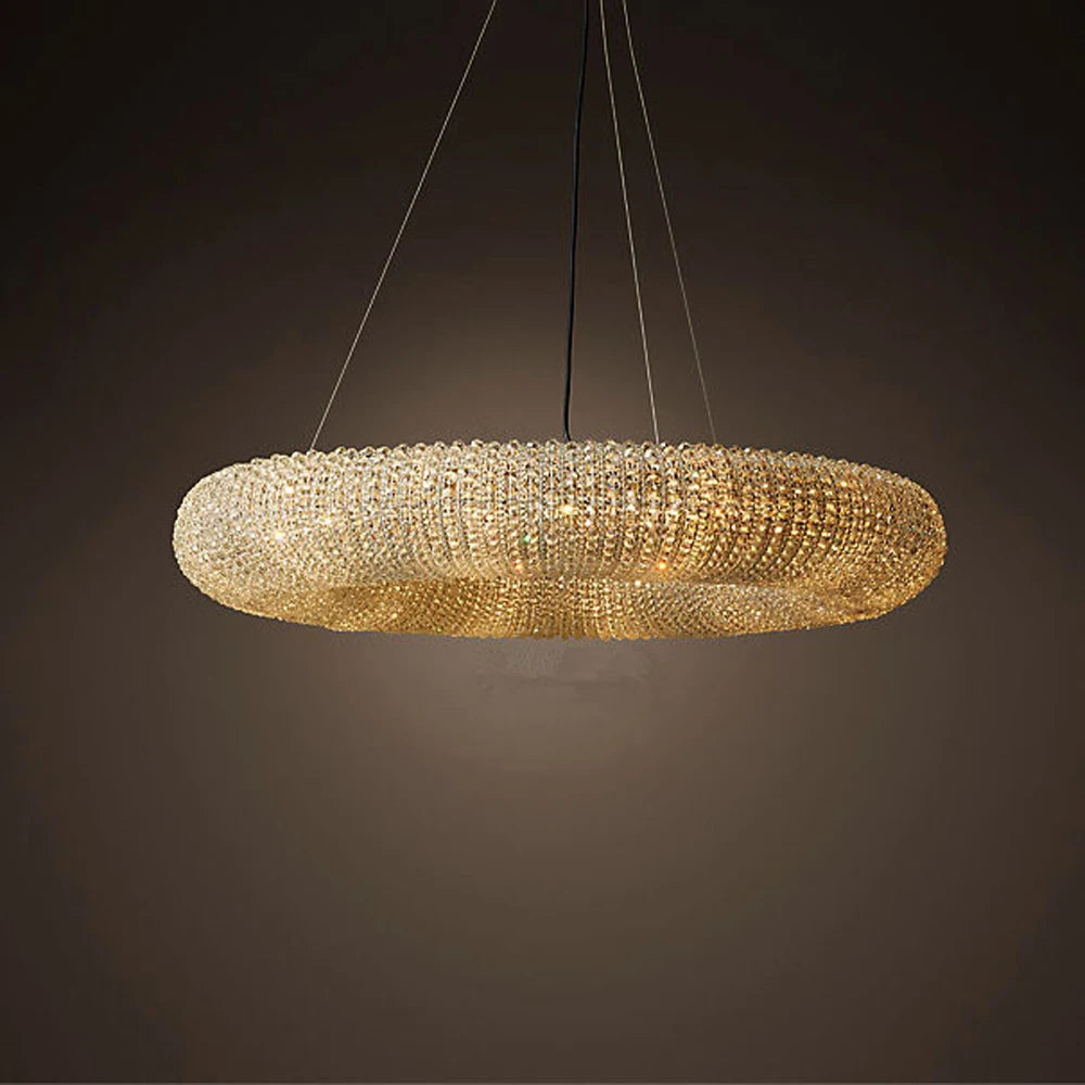 lustre design moderne à led avec anneau en cristal - vue 5 sur 6