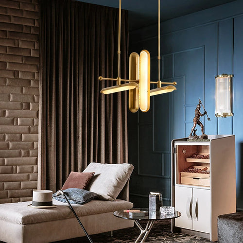 Postmodern doré Art déco doré fer verre Lustre éclairage Lustre Suspension Luminaire Lampen pour salle à manger - vue 3 sur 12