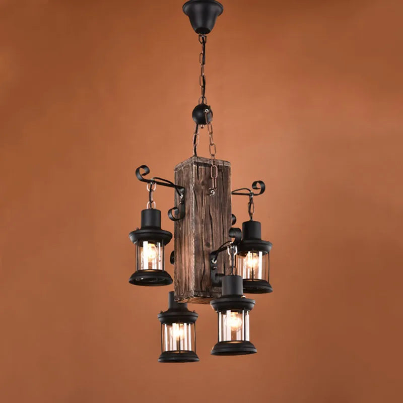lustre rétro en bois 4 têtes pour hôtel café restaurant