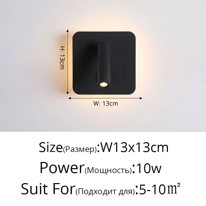 applique murale noir et blanc Led minimaliste lampe de chevet chambre hôtel avec interrupteur de projecteur Applique murale déco pour la maison - vue 12 sur 14