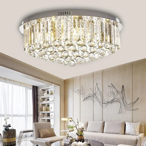 Modern minimalist flush mount K9 crystal chandelier - vue 3 sur 6