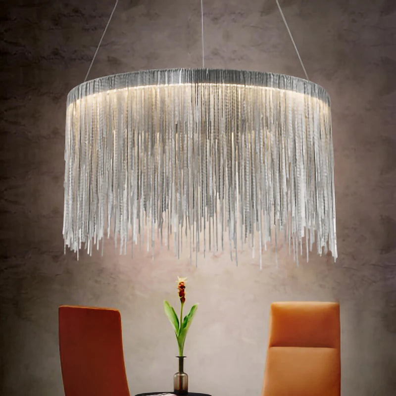 lustre moderne en aluminium avec pampilles rondes et éclairage led - vue 4 sur 7