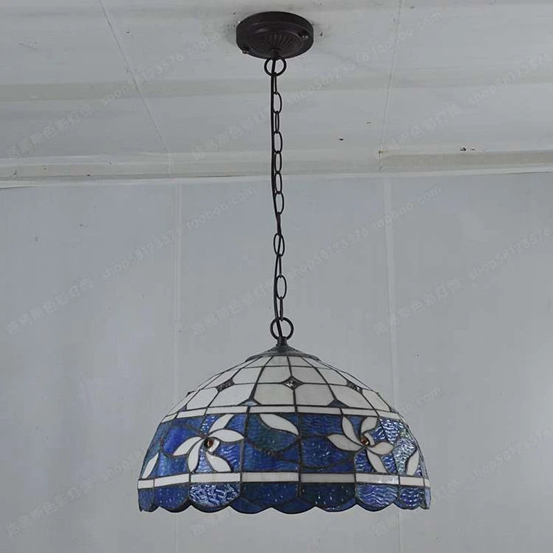 lustre antique en vitrail pour ambiance nostalgique et restaurant - vue 6 sur 6