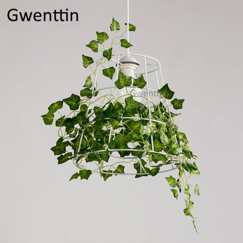suspension moderne en cage à oiseaux avec plantes décoratives - vue 6 sur 7