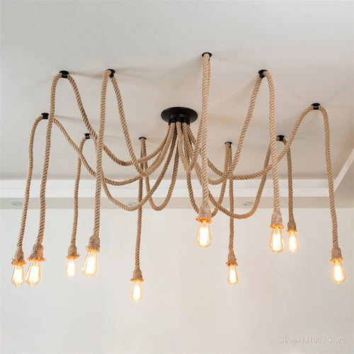 Vintage industrial hemp rope pendant light - vue 3 sur 5