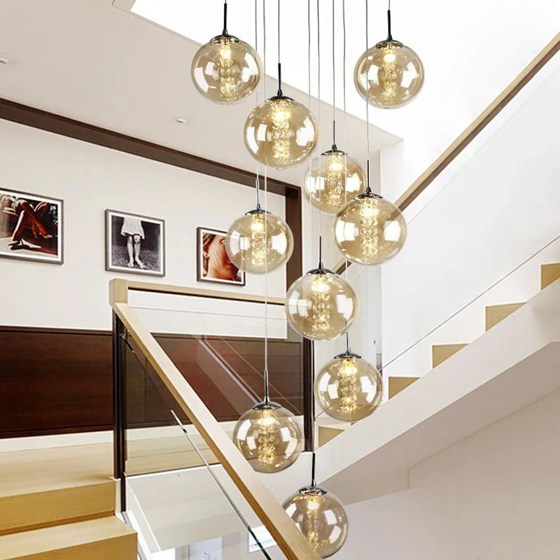 lustre moderne en boule de verre en spirale g4 pour duplex nordique - vue 6 sur 16