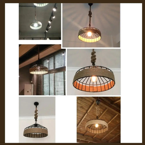 Vintage industrial rope kitchen pendant light - vue 7 sur 7
